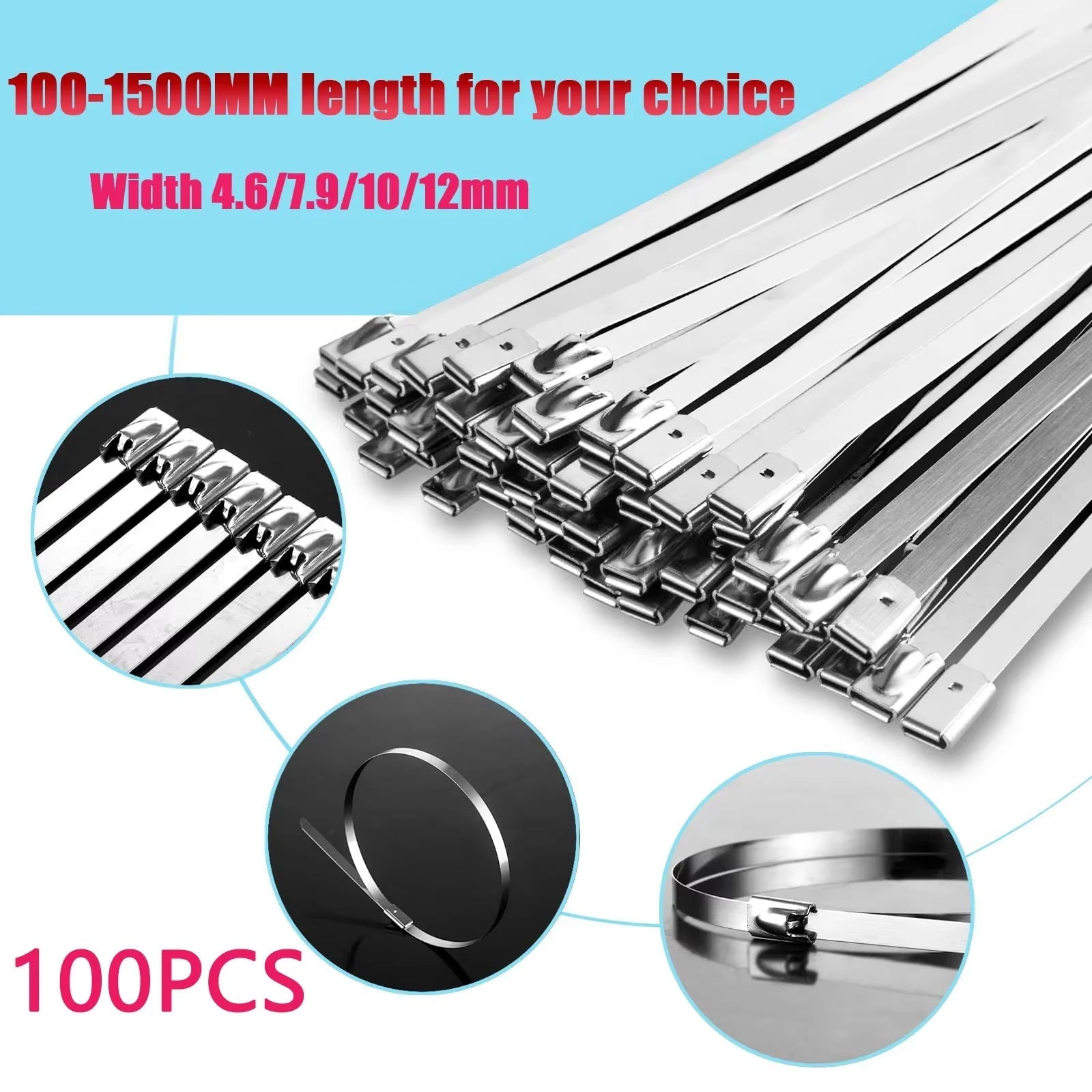 50 Pcs Stainless Steel Metal Cable Ties